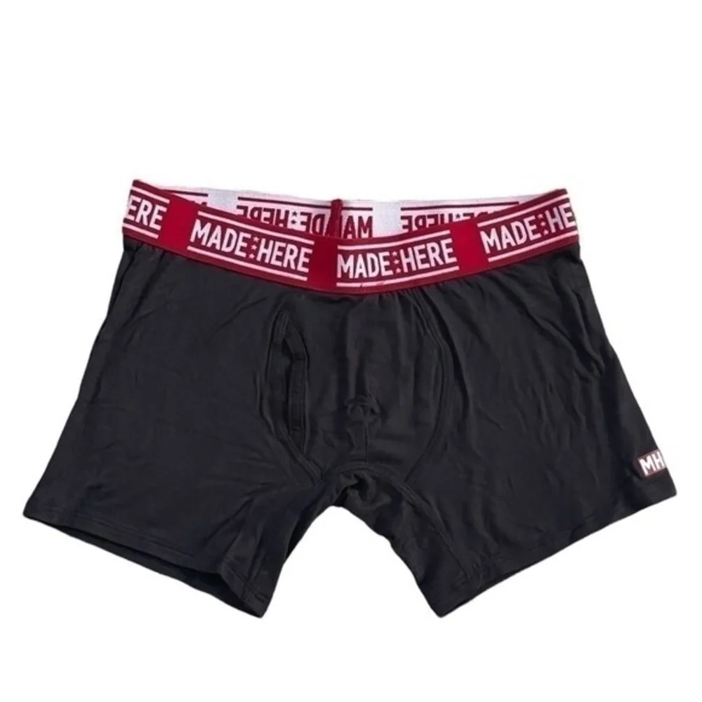 MADE HERE All American Black Red Viscose Rayon Spandex Boxer Brief Mens Sz S New